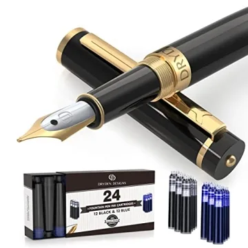 Dryden Designs Fountain Pen - Medium Nib 0.5mm | Includes 24 Ink Cartridges and Ink Refill Converter...