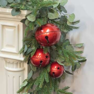 KI Store Oversized Jingle Bells Pearl Red Set of 3 Metal Bells 6-Inch 5-Inch 4-Inch for Christmas Decorations Xmas Tree Garland Wreath Decor