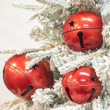 KI Store Oversized Jingle Bells Pearl Red Set of 3 Metal Bells 6-Inch 5-Inch 4-Inch for Christmas Decorations Xmas Tree Garland Wreath Decor