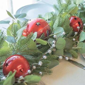 KI Store Oversized Jingle Bells Pearl Red Set of 3 Metal Bells 6-Inch 5-Inch 4-Inch for Christmas Decorations Xmas Tree Garland Wreath Decor