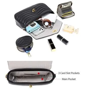 JEEHAN Small Crossbody with Coin Purse for Women Quilted Shoulder Bag Lightweight Cross body Bags Trendy Purse and Handbags (Black)