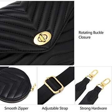 JEEHAN Small Crossbody with Coin Purse for Women Quilted Shoulder Bag Lightweight Cross body Bags Trendy Purse and Handbags (Black)