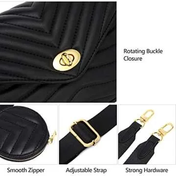 JEEHAN Small Crossbody with Coin Purse for Women Quilted Shoulder Bag Lightweight Cross body Bags Trendy Purse and Handbags (Black)