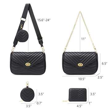 JEEHAN Small Crossbody with Coin Purse for Women Quilted Shoulder Bag Lightweight Cross body Bags Trendy Purse and Handbags (Black)