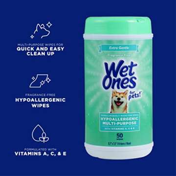 Wet Ones for Pets Multi-Purpose Dog Wipes with Vitamins A, C & E | Fragrance-Free Dog Wipes for All Dogs Wipes Multipurpose | 50 Count Canister - 3 Pack
