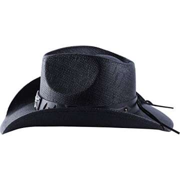 Western Outback Cowboy Hat Men's Women's Style Straw Felt Canvas (Black Bull)