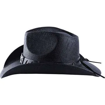 Western Outback Cowboy Hat Men's Women's Style Straw Felt Canvas (Black Bull)