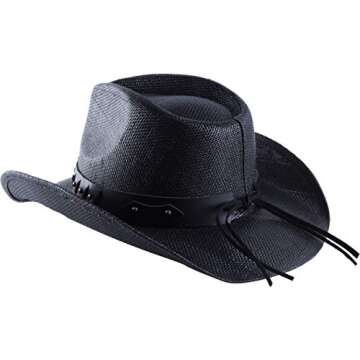 Western Outback Cowboy Hat Men's Women's Style Straw Felt Canvas (Black Bull)