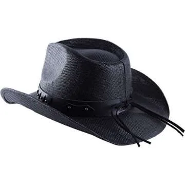 Western Outback Cowboy Hat Men's Women's Style Straw Felt Canvas (Black Bull)