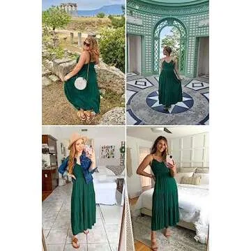 Dokuritu Beach Crochet Lace Dress Summer Spaghetti Strap Long Dress Emerald Green Maxi Dress for Women Cruise Wear Vacation Outfits 2024(DarkGreen,XL)