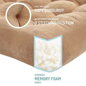 Meditation Floor Pillow, Square Large Corduroy Cushion for Living Room
