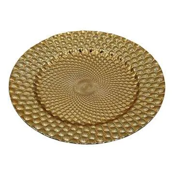 WELMATCH Gold Plastic Peacock Charger Plates - 12 pcs 13 Inch Round Wedding Party Decroation Charger Plates (Peacock Gold, 12)