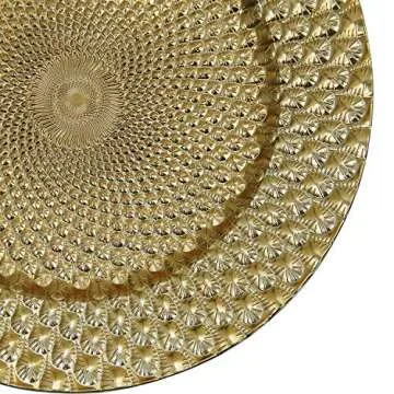 WELMATCH Gold Plastic Peacock Charger Plates - 12 pcs 13 Inch Round Wedding Party Decroation Charger Plates (Peacock Gold, 12)
