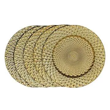 WELMATCH Gold Plastic Peacock Charger Plates - 12 pcs 13 Inch Round Wedding Party Decroation Charger Plates (Peacock Gold, 12)