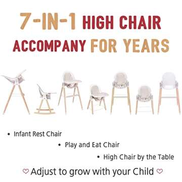 Baby High Chair, 7-in-1 Grow with Family Convertible Wooden High Chair for Babies and Toddlers, Rock...