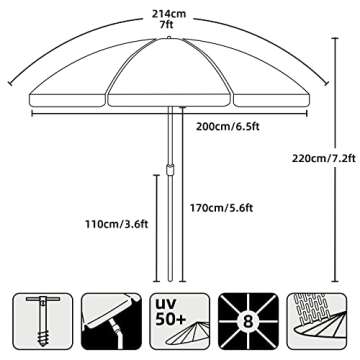 AMMSUN 7ft Heavy Duty High Wind Beach Umbrella Parasols with sand anchor & Tilt Sun Shelter, UV 50+ Protection Outdoor Sunshade Umbrellas Carry Bag for Patio Garden Pool Backyard Stripe Blue