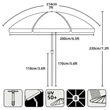 AMMSUN 7ft Heavy Duty High Wind Beach Umbrella Parasols with sand anchor & Tilt Sun Shelter, UV 50+ Protection Outdoor Sunshade Umbrellas Carry Bag for Patio Garden Pool Backyard Stripe Blue