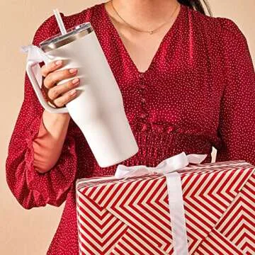 Maars Charger 40oz Insulated Travel Mug Tumbler with Handle | Double Wall Vacuum Sealed Stainless Steel Cup w/Straw and Lid, White