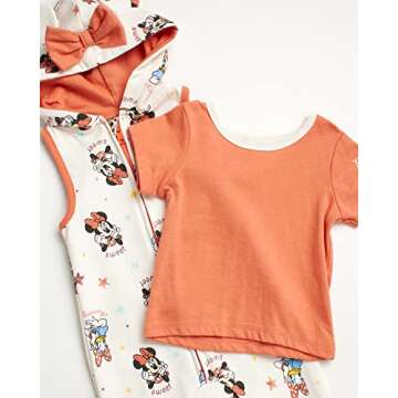Disney Baby Girls' Minnie Mouse Romper - 2 Piece Sleeveless Bodysuit Coveralls and T-Shirt (0-24M), Size 24 Months, Cream/Coral T-shirt
