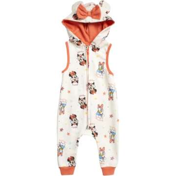 Disney Baby Girls' Minnie Mouse Romper - 2 Piece Sleeveless Bodysuit Coveralls and T-Shirt (0-24M), Size 24 Months, Cream/Coral T-shirt