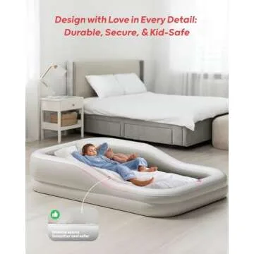 QPAU Larger Inflatable Toddler Travel Bed - Portable Kids Air Mattress with Bumpers