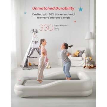 QPAU Portable Toddler Travel Air Mattress with Bumpers