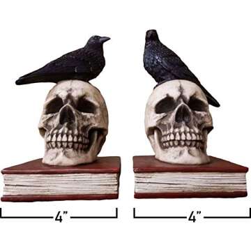 DWK - Murder and Mystery - Ravens on Skulls Bookends Gothic Poe Crow Reading Bookshelf Theme for You...