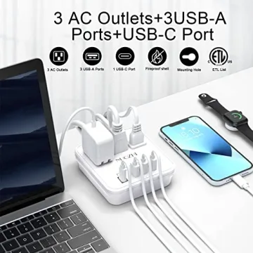 6 Ft Power Strip with USB Ports for Travel