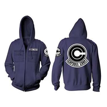 Dragon Ball Z Capsule Corp Trunks Military Style Adult Zip Hoodie (Large), Purple