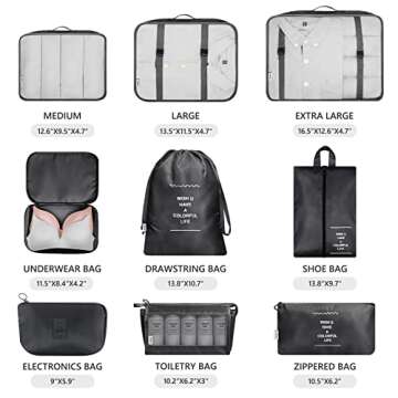 Packing Cubes for Travel - Mossio 9 Piece Set