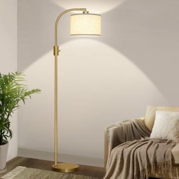 【Upgraded】 Dimmable Gold Floor Lamp, 1200 Lumens LED Bulb Included, Arc Floor Lamps for Living R...