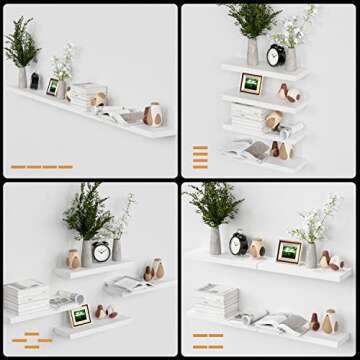 Boswillon Floating Shelves for Wall, 4 Sets Modern Wall Shelves Wall Mounted, Display Shelves for Wall Decor, White Floating Shelves for Bathroom, Kitchen, Living Room – White