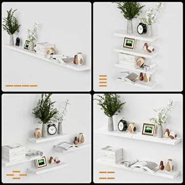 Boswillon Floating Shelves for Wall, 4 Sets Modern Wall Shelves Wall Mounted, Display Shelves for Wall Decor, White Floating Shelves for Bathroom, Kitchen, Living Room – White