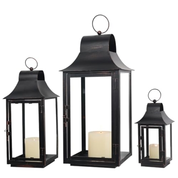 DECORKEY 3 Pack Lanterns Decorative Outdoor & Indoor, Large Square Lanterns Decorative for Front Por...