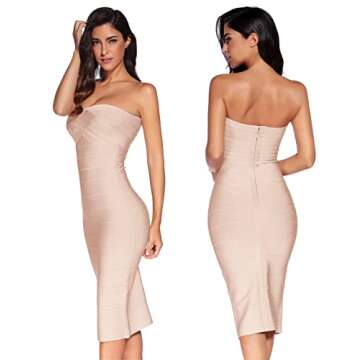 Women's Midi Cocktail Dresses Strapless Bandage Bodycon Dress Wedding Party Dress