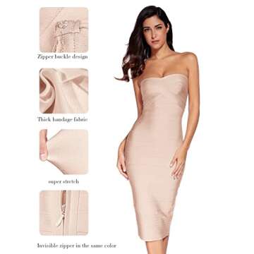 Women's Midi Cocktail Dresses Strapless Bandage Bodycon Dress Wedding Party Dress