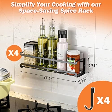 Bunoxea Spice Rack Wall Mount 4 Pack for Organizing