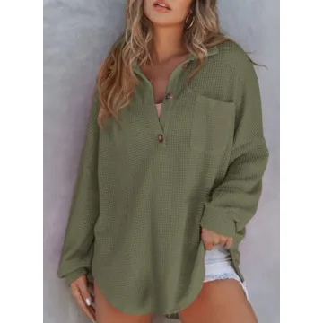 Astylish Ladies Waffle Knit Long Sleeve Top - Stylish Comfort