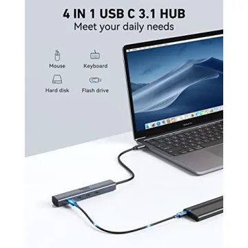 10Gbps USB C Hub, 4 Ports USB C Splitter for Laptop, USB C to USB C Hub Multiport Adapters for MacBook Pro/Air, iMac, Surface Pro,Chromebook,Dell,HP,iPad,Samsung,Etc(Not Support Charging/Monitor)