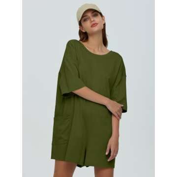 DEEP SELF Women's Summer Casual Rompers Short Sleeve Oversized Workout Athletic Tee Romper Loose One...