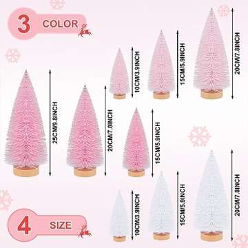 Leyndo 9 Pcs Pink Color Mini Sisal Bottle Brush Trees Small Artificial Christmas Tree with Wood Base...