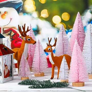 Leyndo 9 Pcs Pink Mini Bottle Brush Trees for Holiday Decor