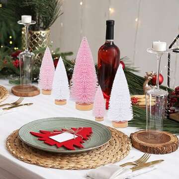 Leyndo 9 Pcs Pink Mini Bottle Brush Trees for Holiday Decor