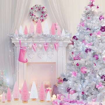 Leyndo 9 Pcs Pink Mini Bottle Brush Trees for Holiday Decor