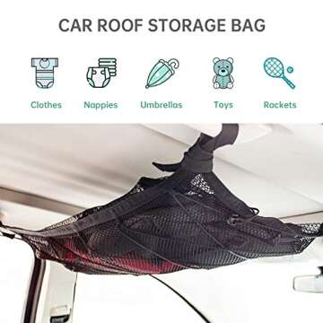 Kaskawise Car Ceiling Cargo Net Pocket,31"x21" Adjustable Double-Layer Mesh SUV Roof Organizer Long ...