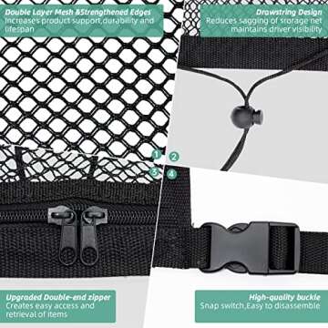 Kaskawise Car Ceiling Cargo Net Pocket,31"x21" Adjustable Double-Layer Mesh SUV Roof Organizer Long Trip Ceiling Storage Net,Car Camping Cargo Net for Car,SUV,Van Life Accessories
