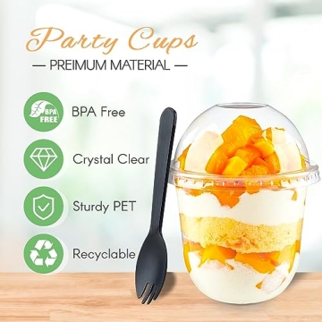 Zezzxu 50 Pack Clear Dessert Cups with Lids and Sporks
