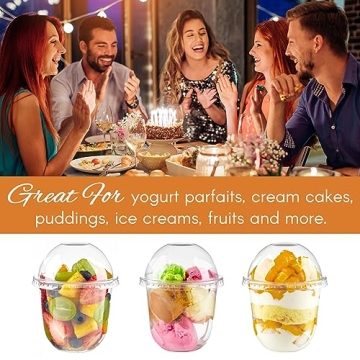 Zezzxu 50 Pack Clear Dessert Cups with Lids and Sporks