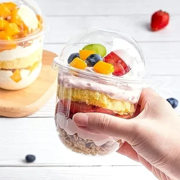 Zezzxu 50 Pack Clear Dessert Cups with Lids and Sporks