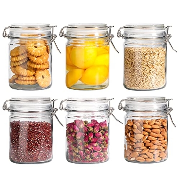 ComSaf Airtight Glass Canister with Lid Set of 6, 25oz Food Storage Jar, Mason Jars, Storage Contain...